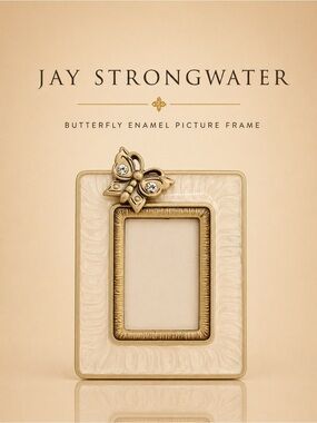 Jay Strongwater Mini Enamel Frame Cream Butterfly Rhinestone Clip Easel